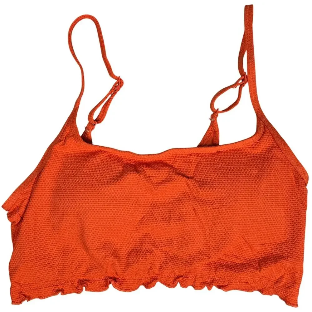 Aerie Textured Orange Scoop‎ Neck Bikini Top M NWT